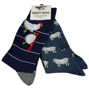 Twisted Toes Crew Socks Mens 8-13 NEW 2 Pair Rooster Sheep Novelty Socks